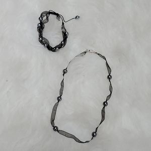 Choker necklace bracelet ribbon set